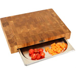 Stirnholz Schneidebrett Eiche 40x30x6cm – Massiv mit Edelstahl-Auffangschale
