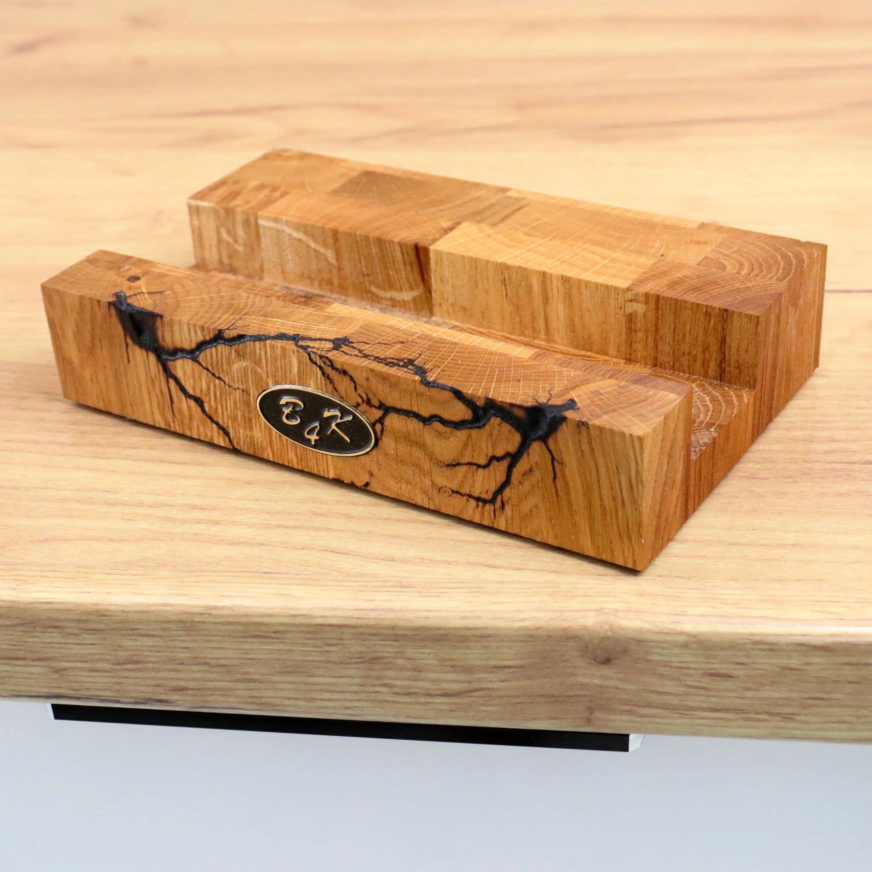 Designer Stirnholzbrett Eiche 35x25x4cm – Unikat mit Lichtenberg-Blitzen