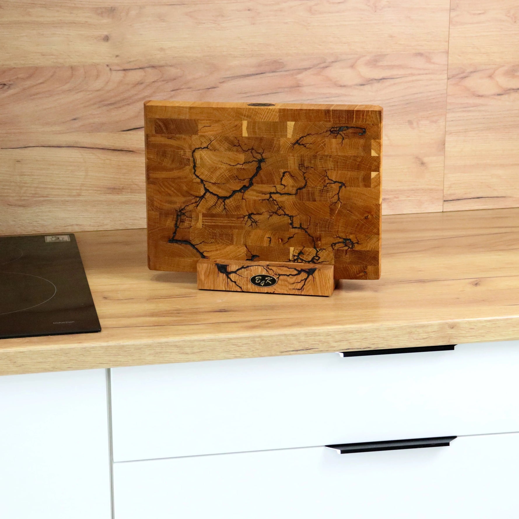 Designer Stirnholzbrett Eiche 35x25x4cm – Unikat mit Lichtenberg-Blitzen