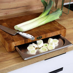 Stirnholz Schneidebrett Eiche 40x30x6cm – Massiv mit Edelstahl-Auffangschale