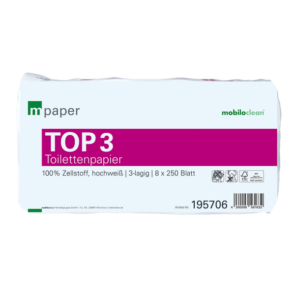 Toilettenpapier m-paper TOP3 (3-lagig, hochweiß) – Premium-Komfort für Ihre Waschräume
