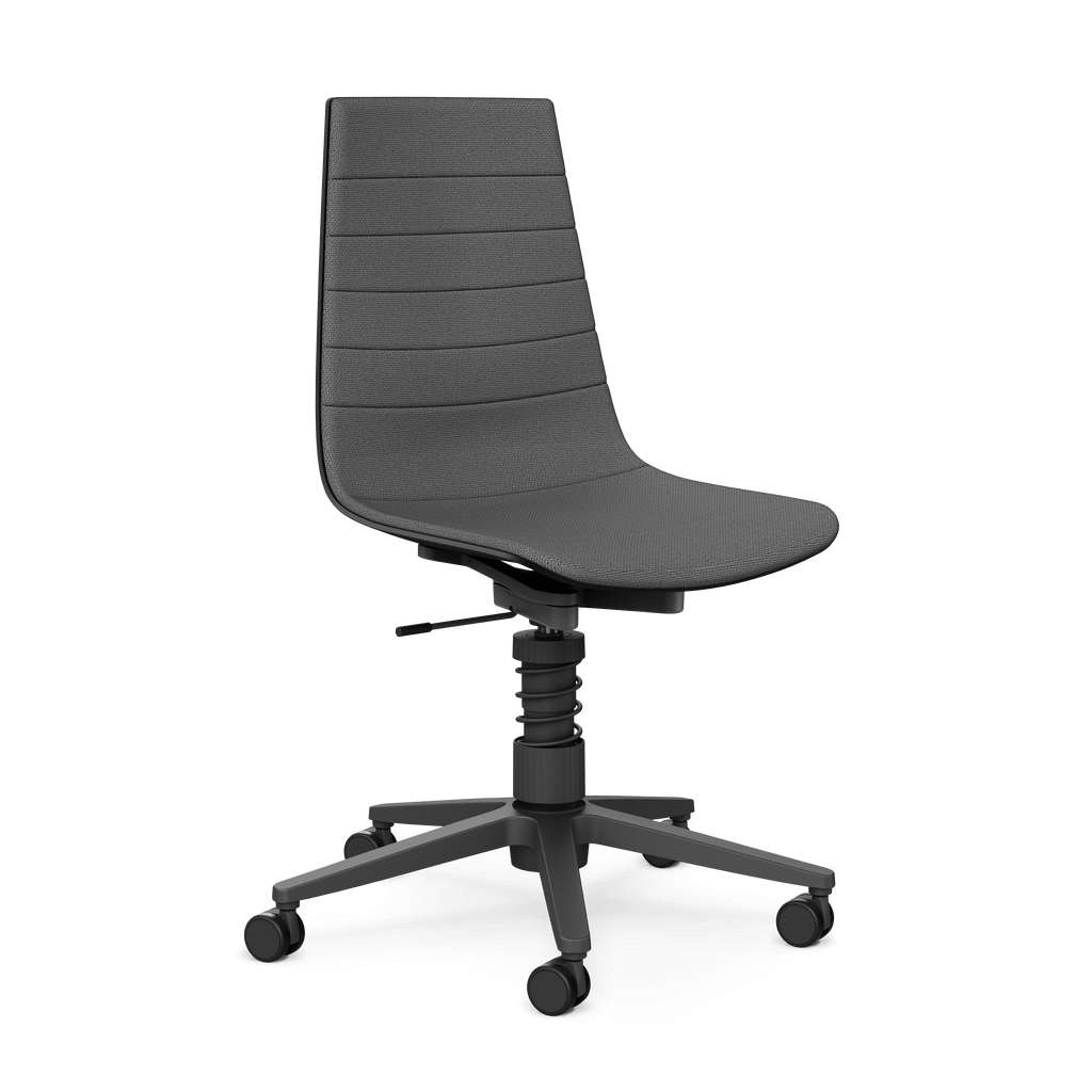Schwarzer Aeris Linu Task Bürostuhl mit Flex-Kinematik und Federbein, ergonomischer Bürostuhl für komfortables Sitzen.