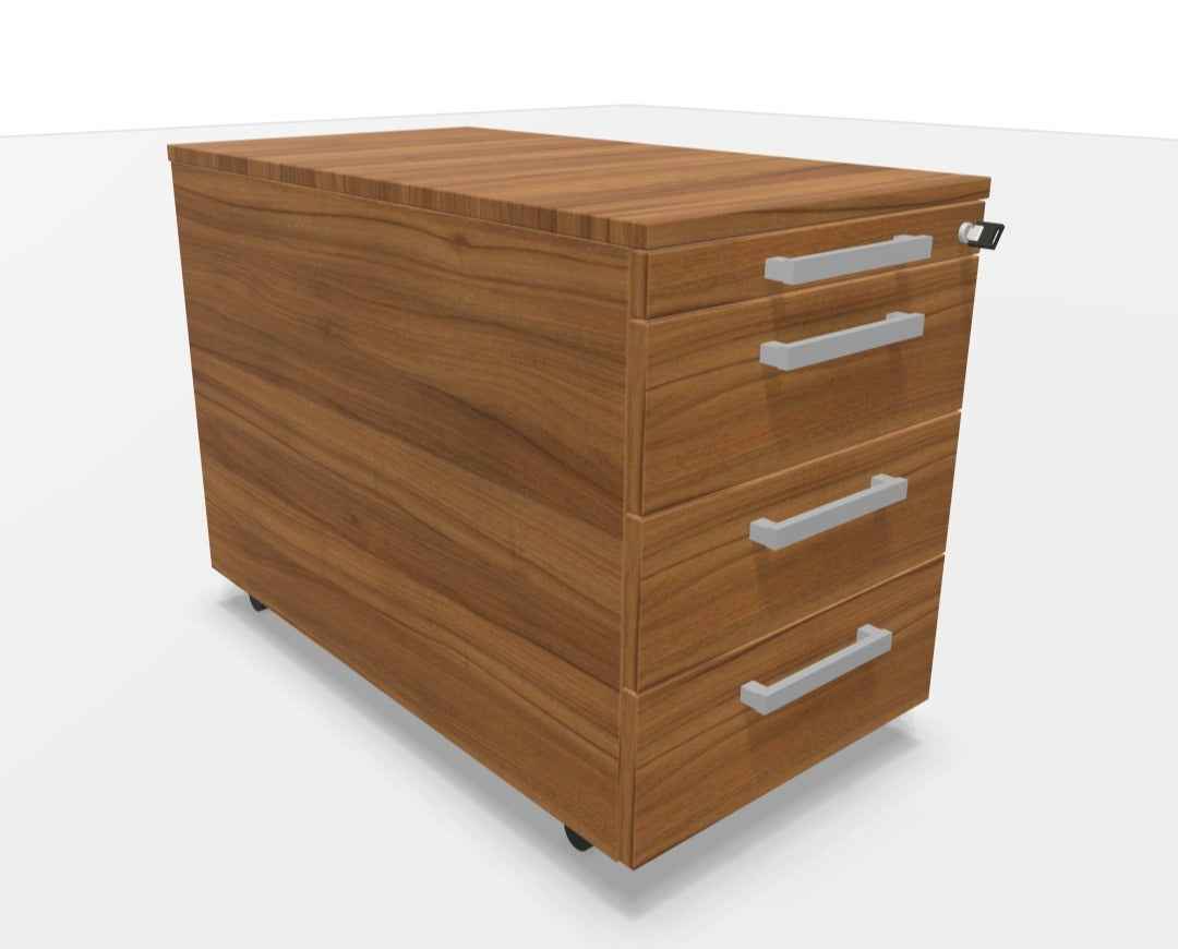 WINI Rollcontainer in Dijon Nussbaum mit Stauraum, modernes Design und praktische Aufbewahrungsmöglichkeiten, Blick auf die Holzstruktur