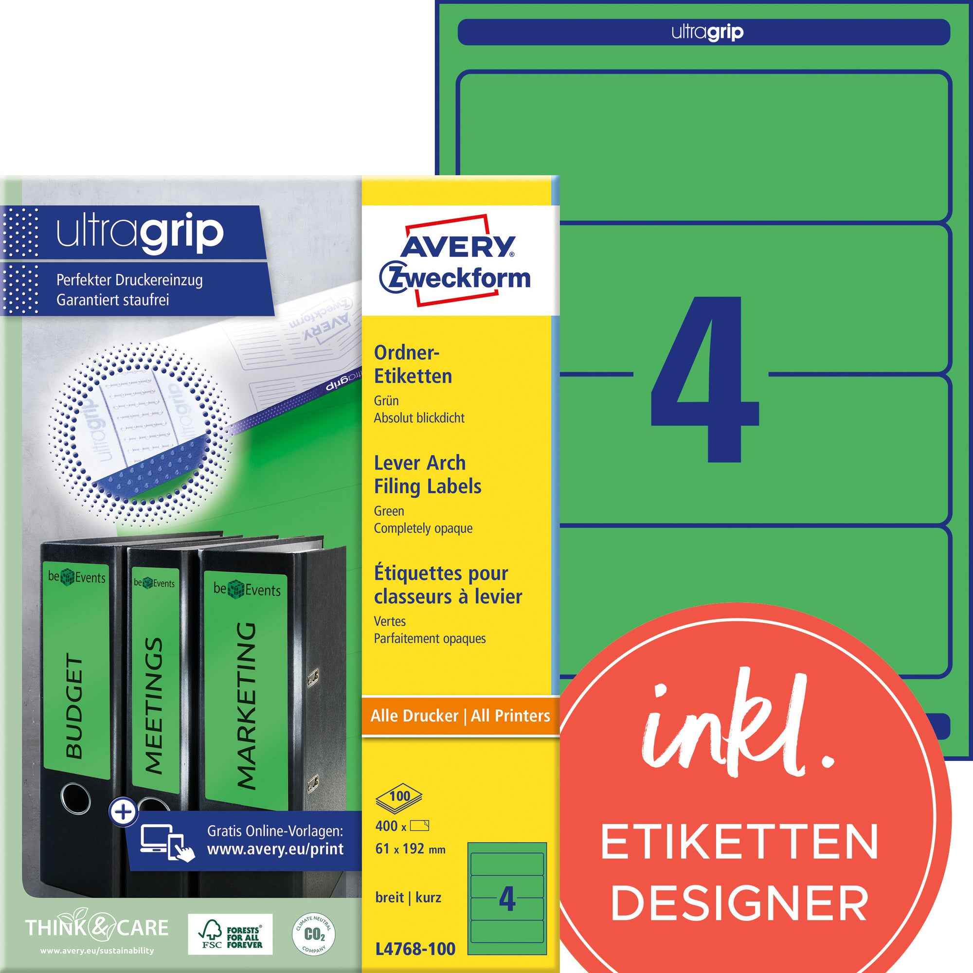 Avery Zweckform Ordnerrückenetikett ultragrip breit/kurz