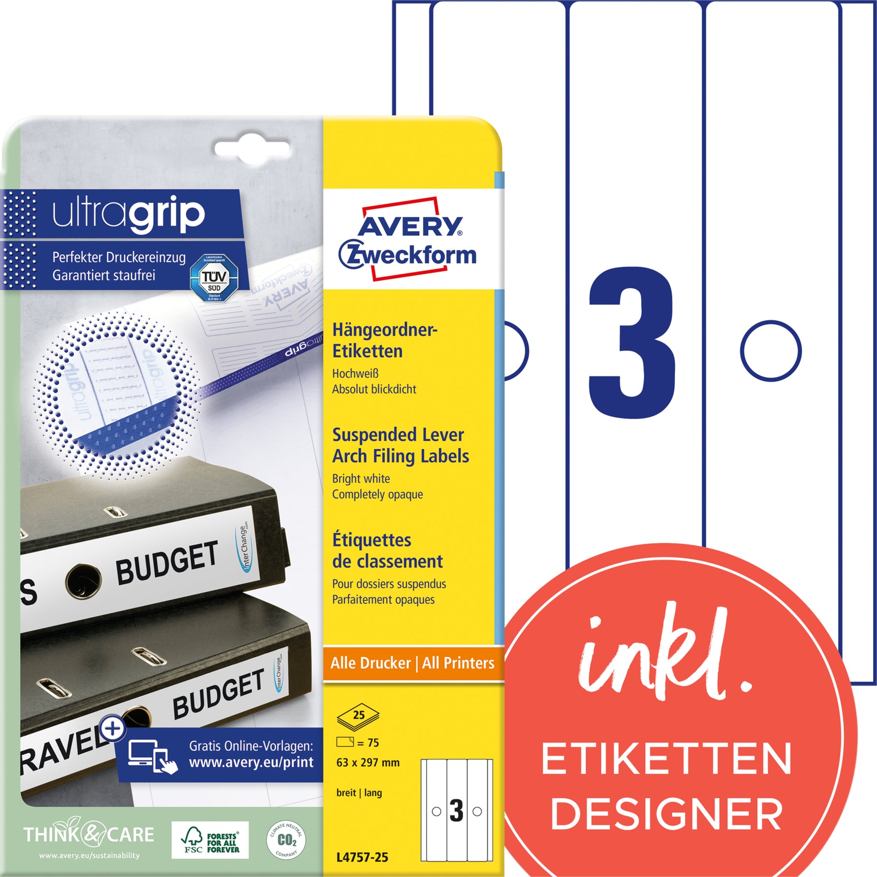 Avery Zweckform Ordnerrückenetikett ultragrip breit/lang