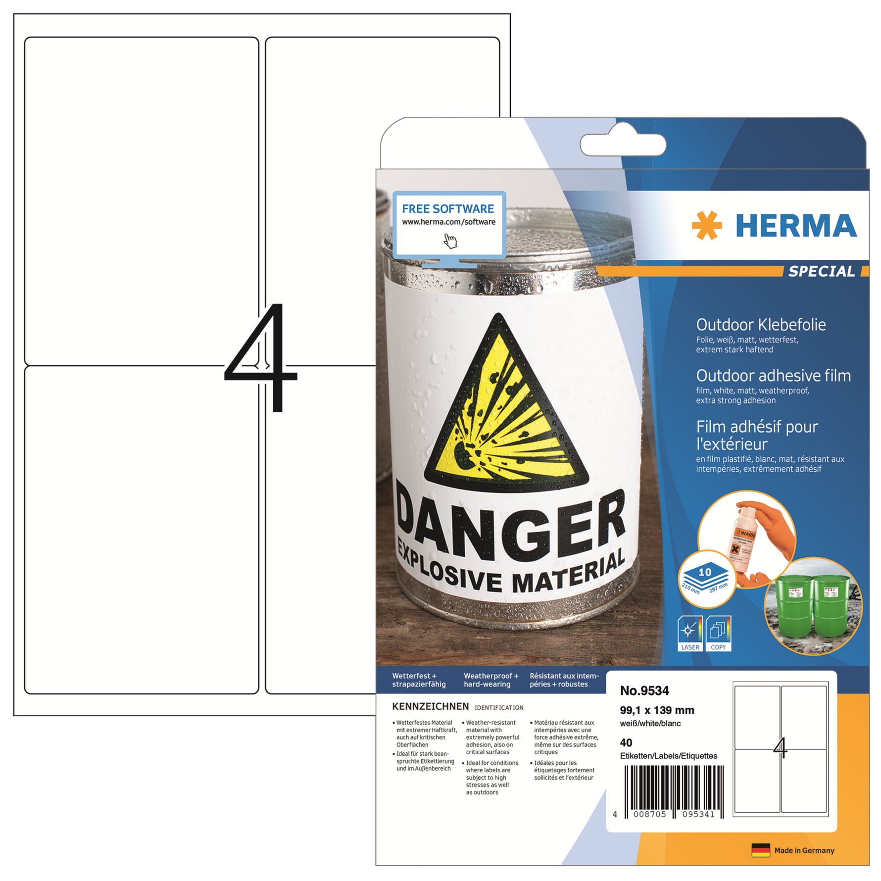 HERMA Folienetikett 99,1 x 139 mm (B x H) 40 Etik./Pack.