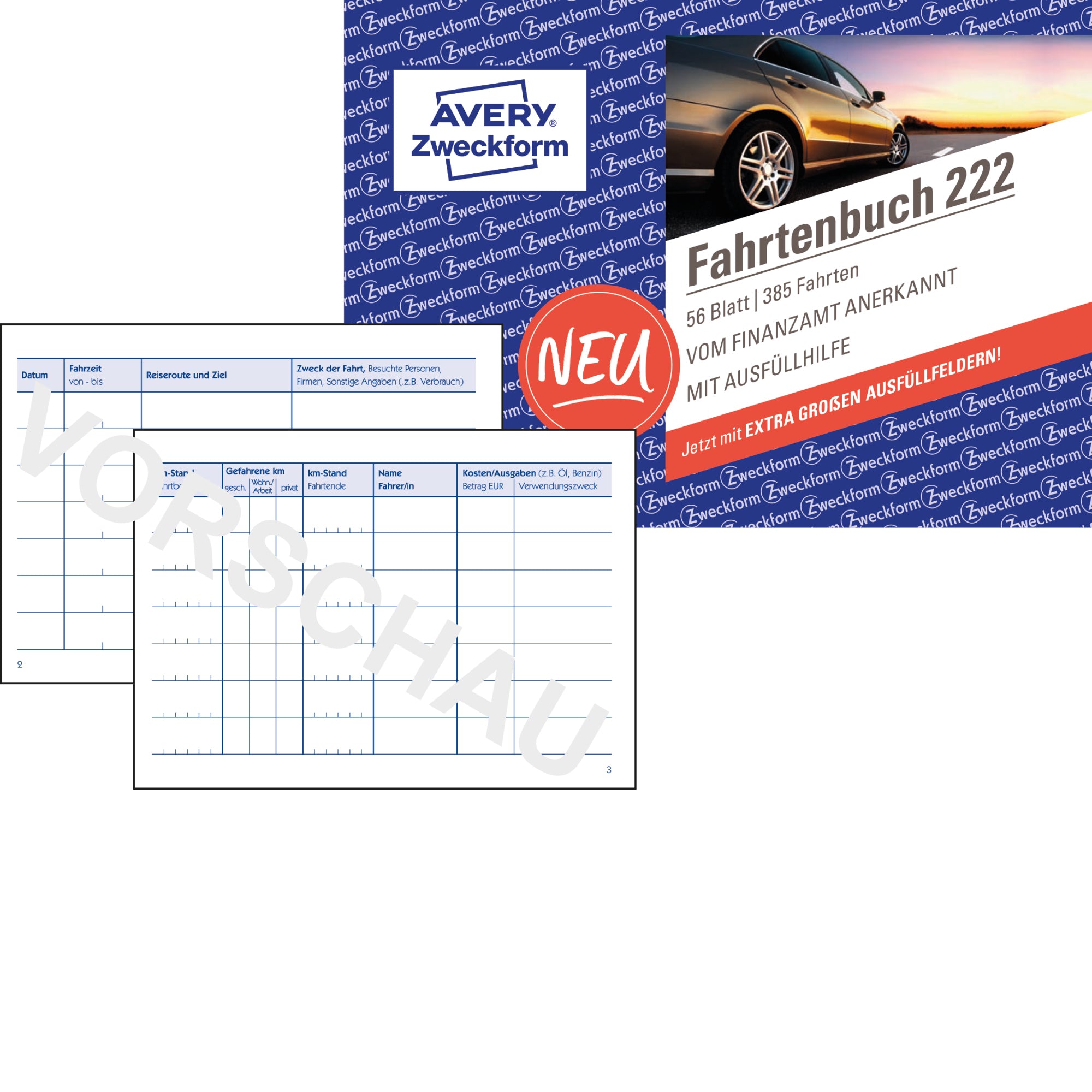 Avery Zweckform Fahrtenbuch 222 – KM-Nachweis für PKWs