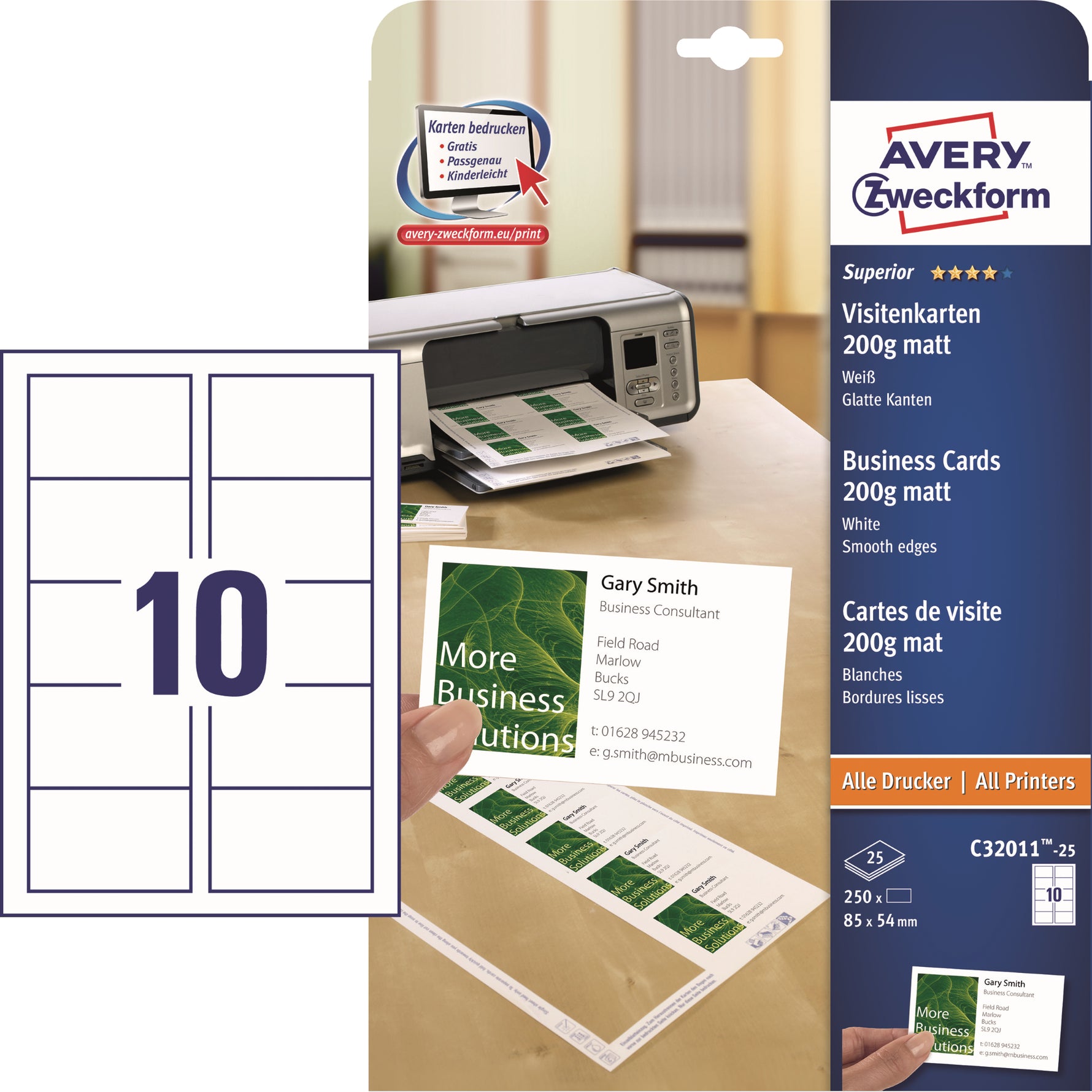 Avery Zweckform Visitenkarte Superior 85 x 54 mm (B x H) 250 St./Pack.
