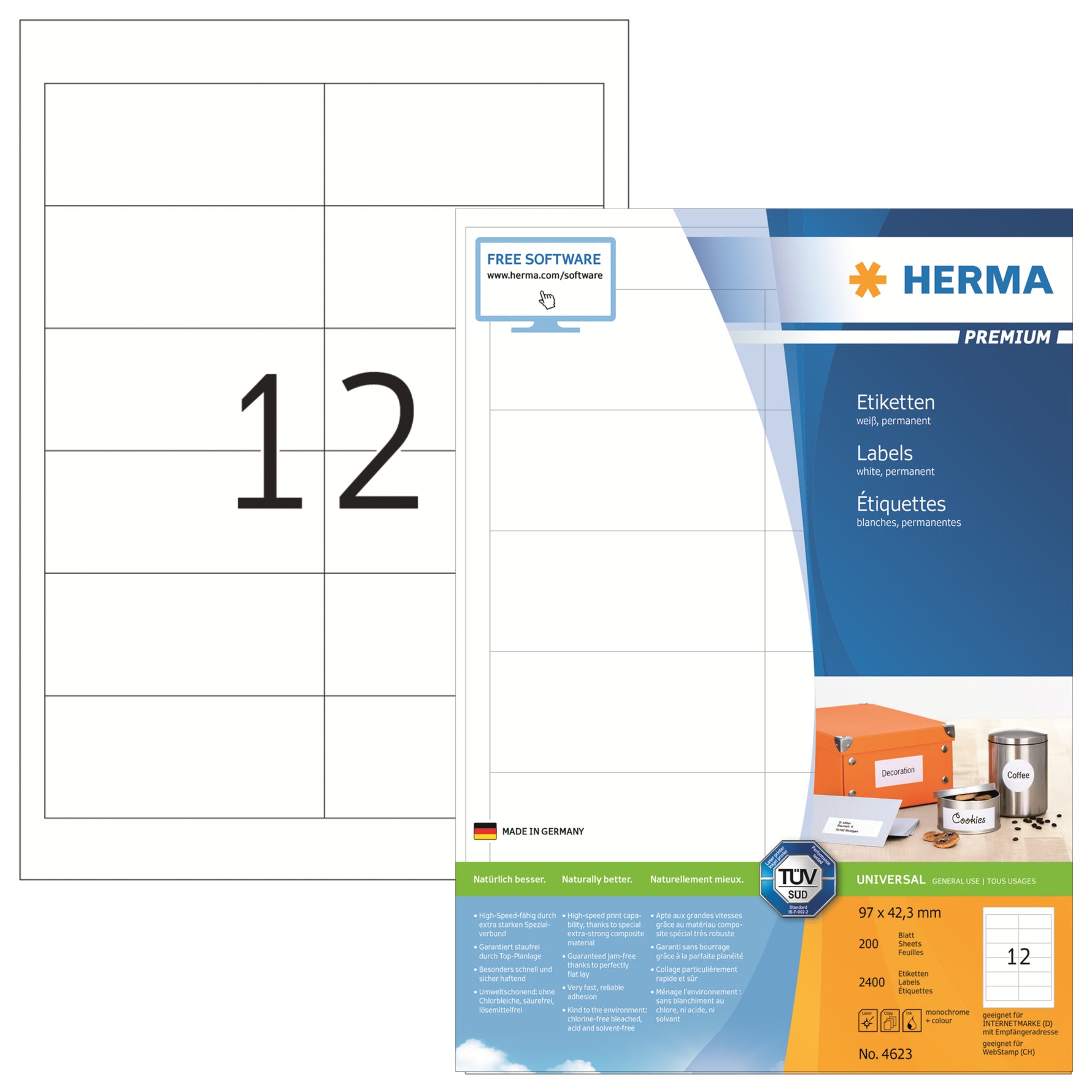 HERMA Universaletikett PREMIUM 97 x 42,3 mm (B x H)