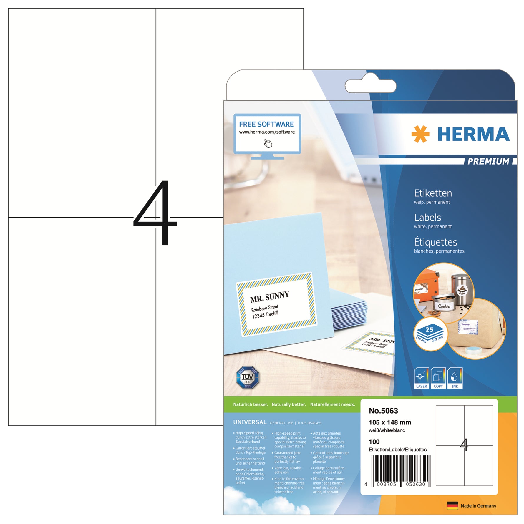 HERMA Universaletikett PREMIUM 105 x 148 mm (B x H) 100 Etik./Pack.