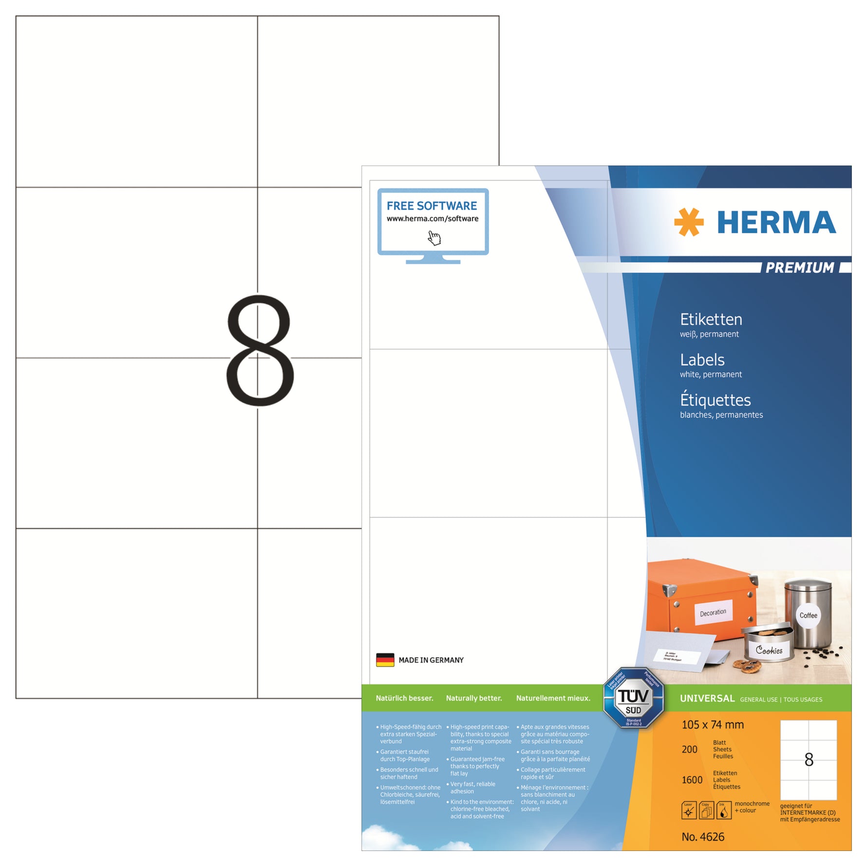 HERMA Universaletikett PREMIUM 105 x 74 mm (B x H)