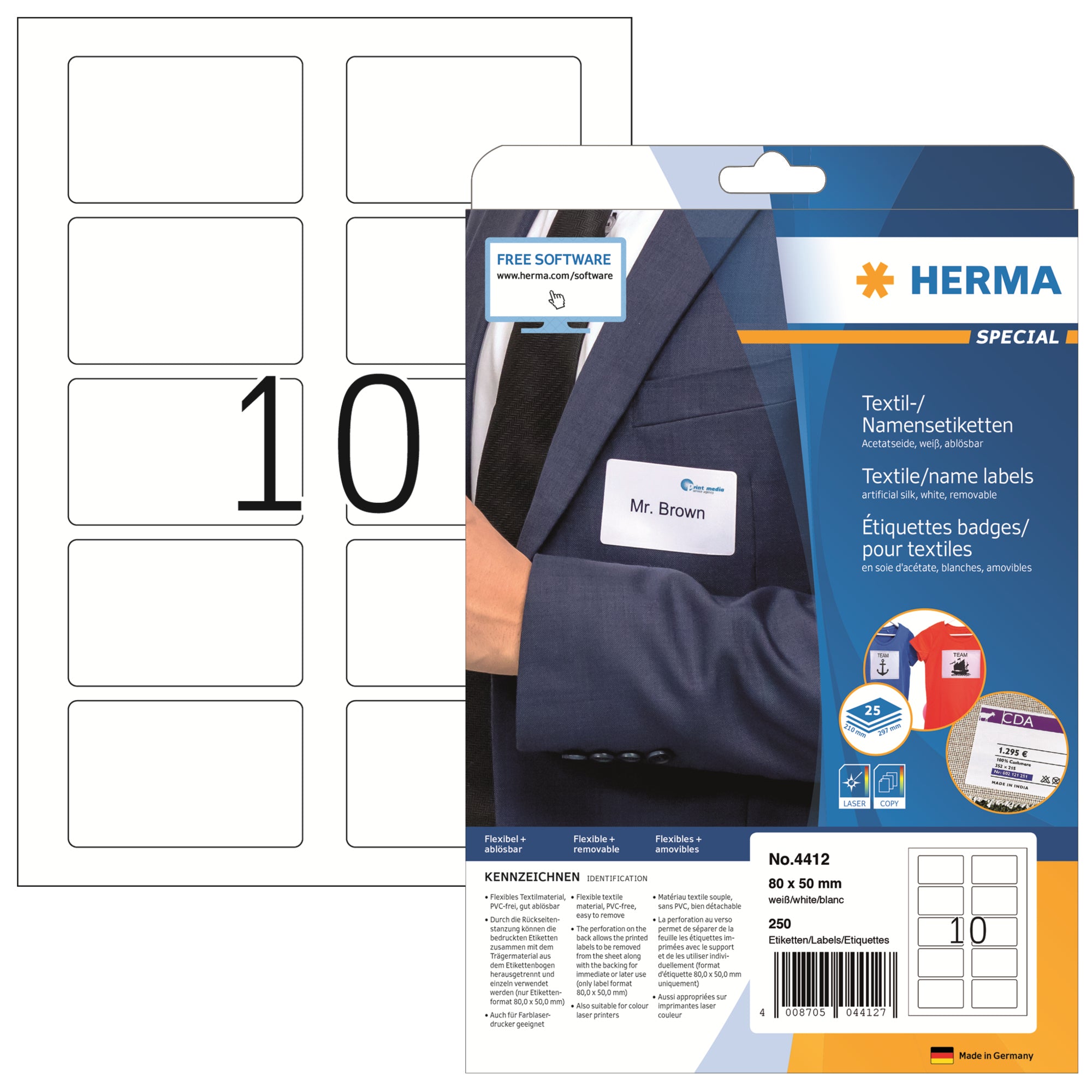 HERMA Namensetiketten aus Acetatseide – 250er-Pack