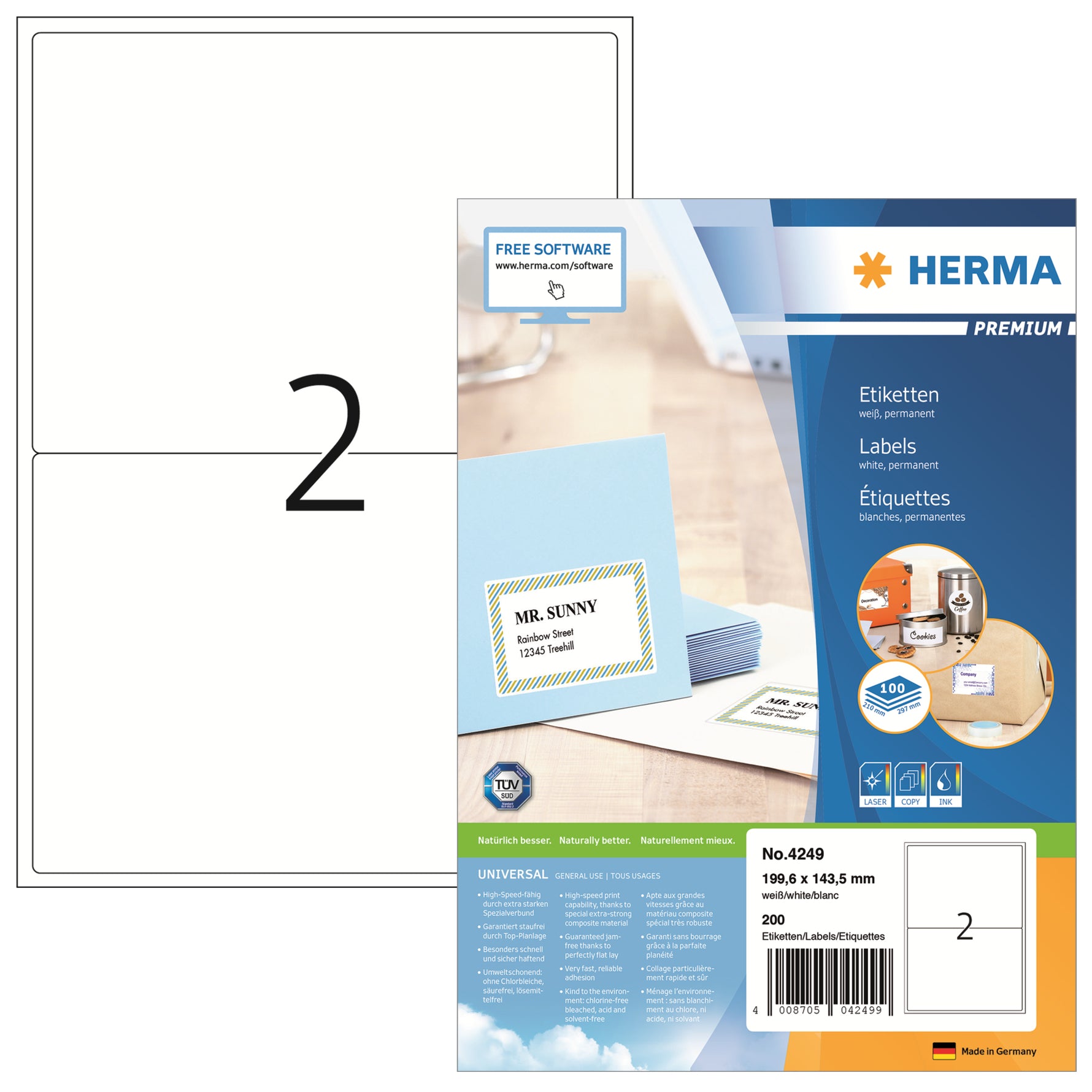 HERMA Adressetikett PREMIUM 199,6 x 143,5 mm (B x H) 200 Etik./Pack.