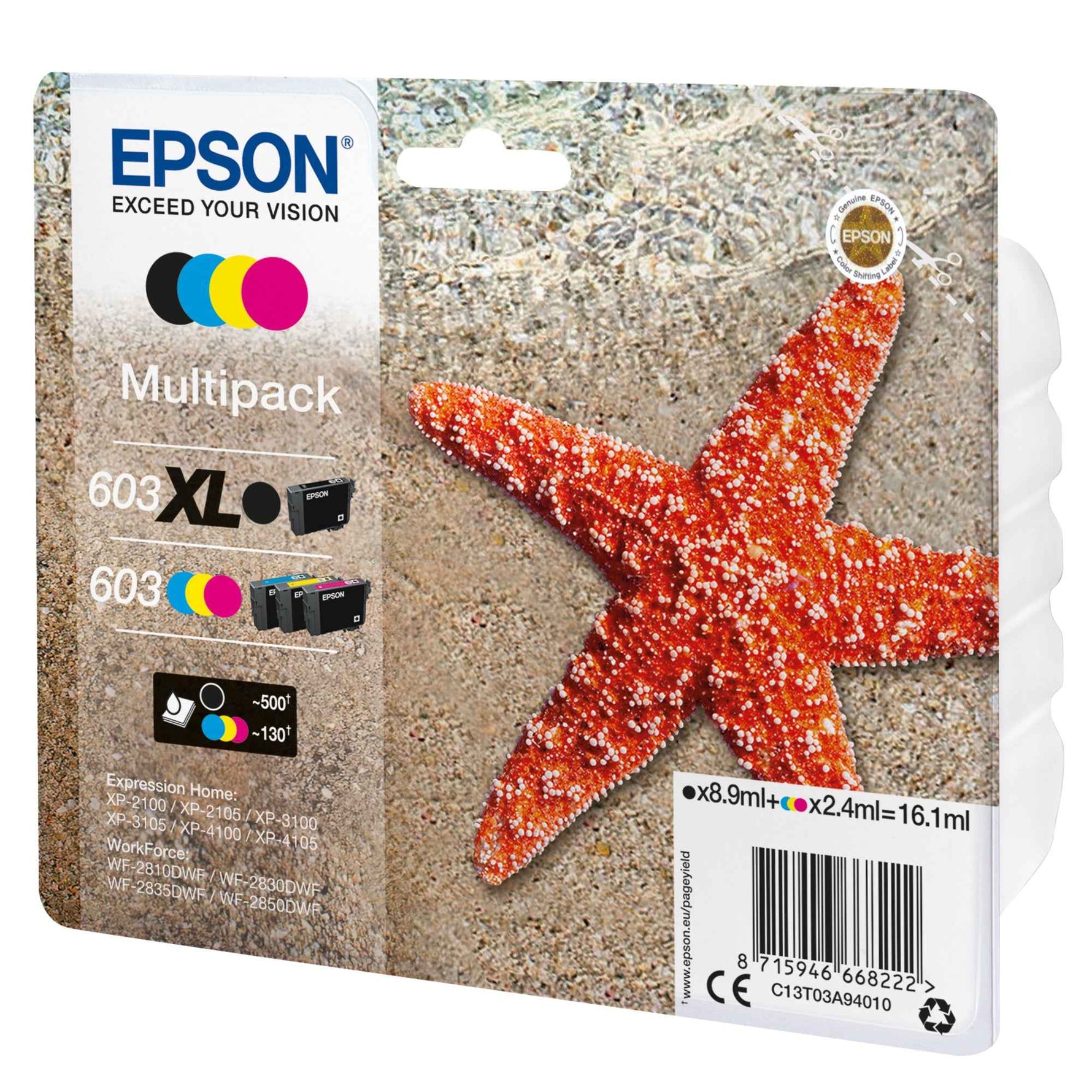 Epson Tintenpatrone 603XL, 603 schwarz, cyan, magenta, gelb 4 St./Pack.