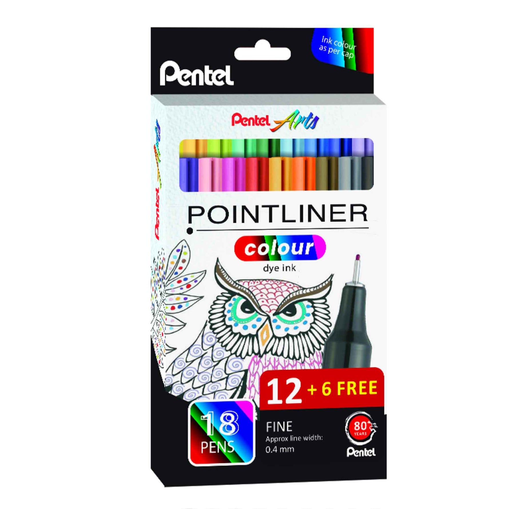 Pentel Fineliner Pointliner Colour Dye Ink 18 St./Pack.