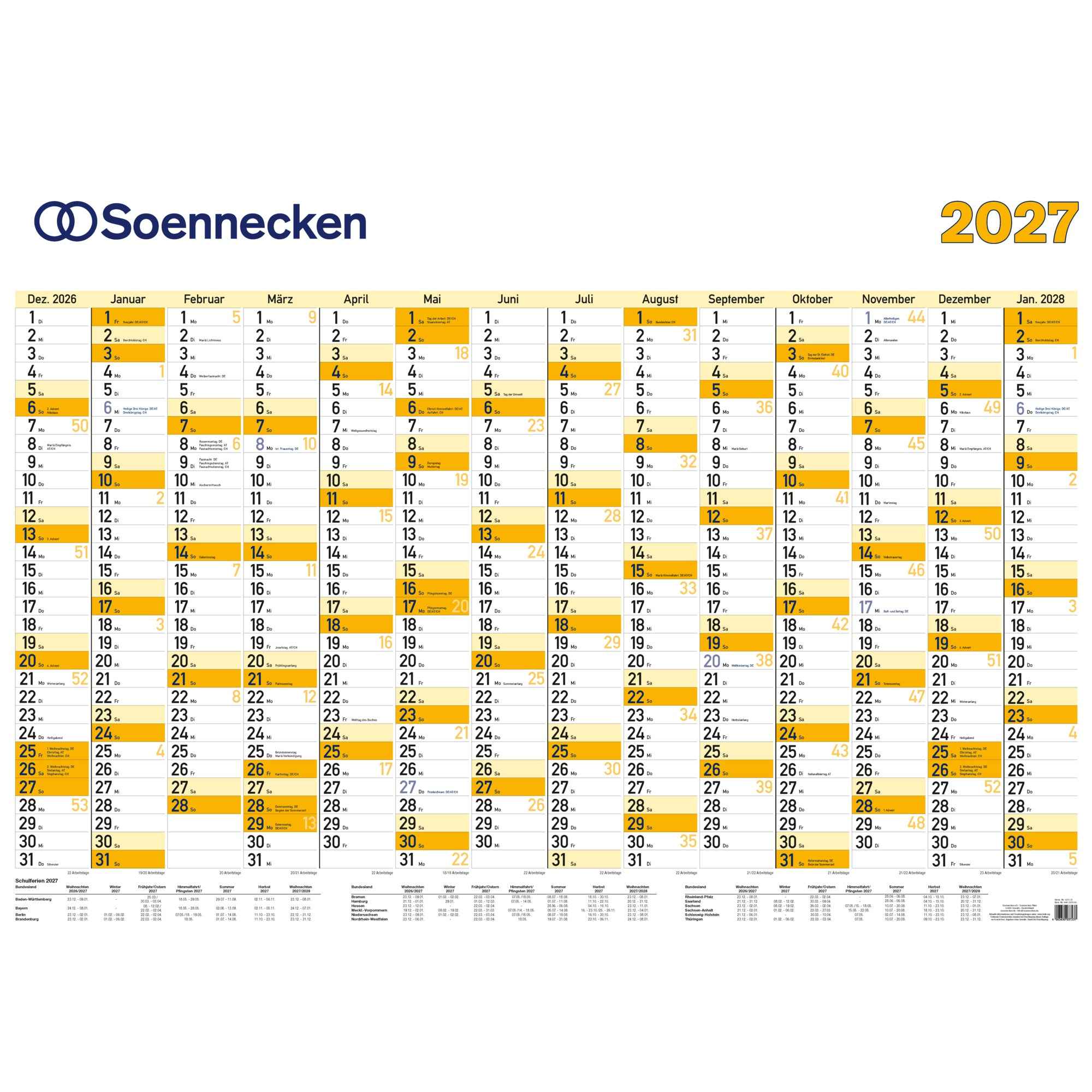 Soennecken Plakatkalender 2027 Karton, folienkaschiert