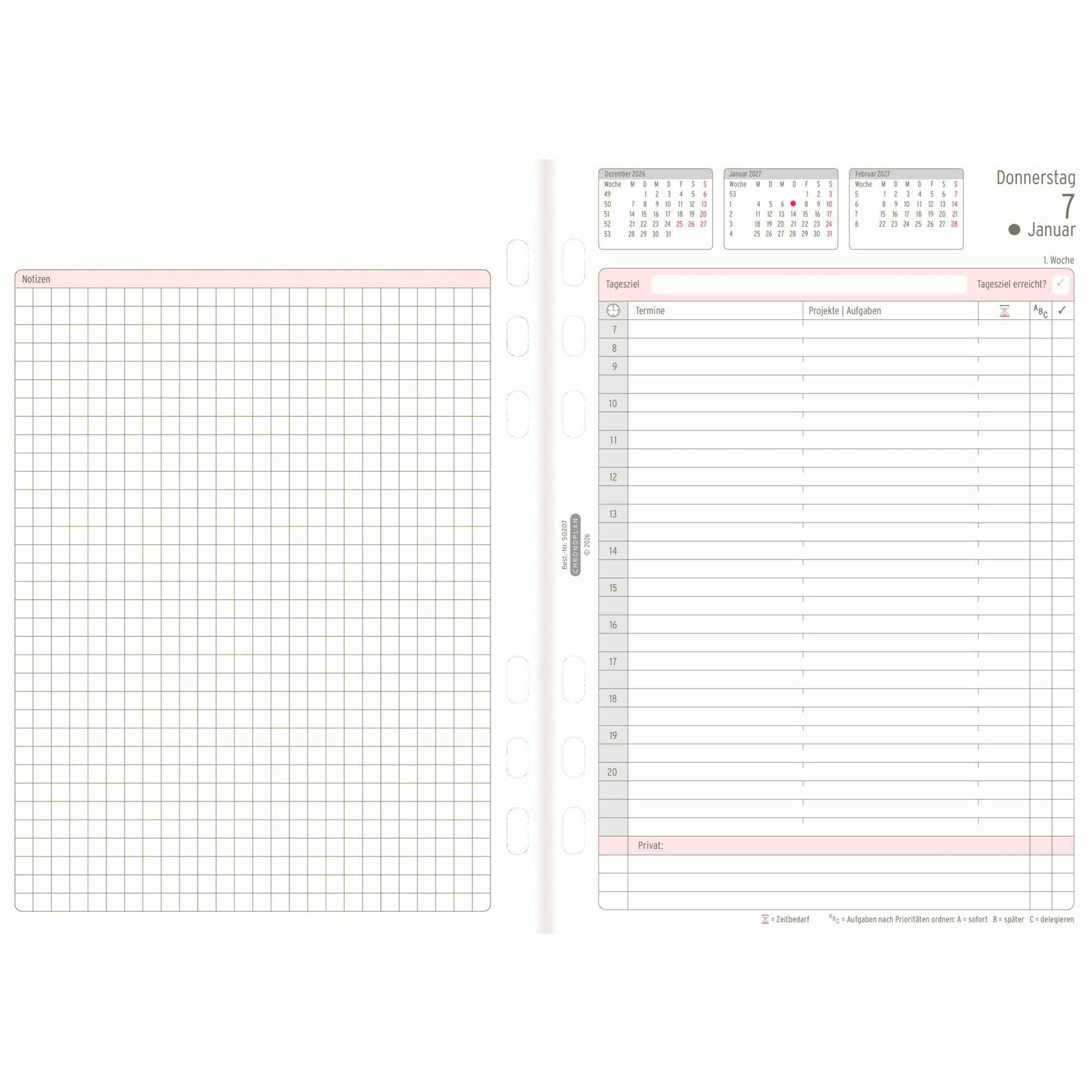 Chronoplan Einlage Kalender DIN A5 2027