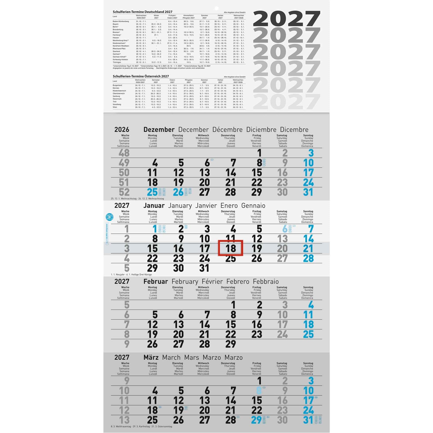 Glocken Wandkalender 2027