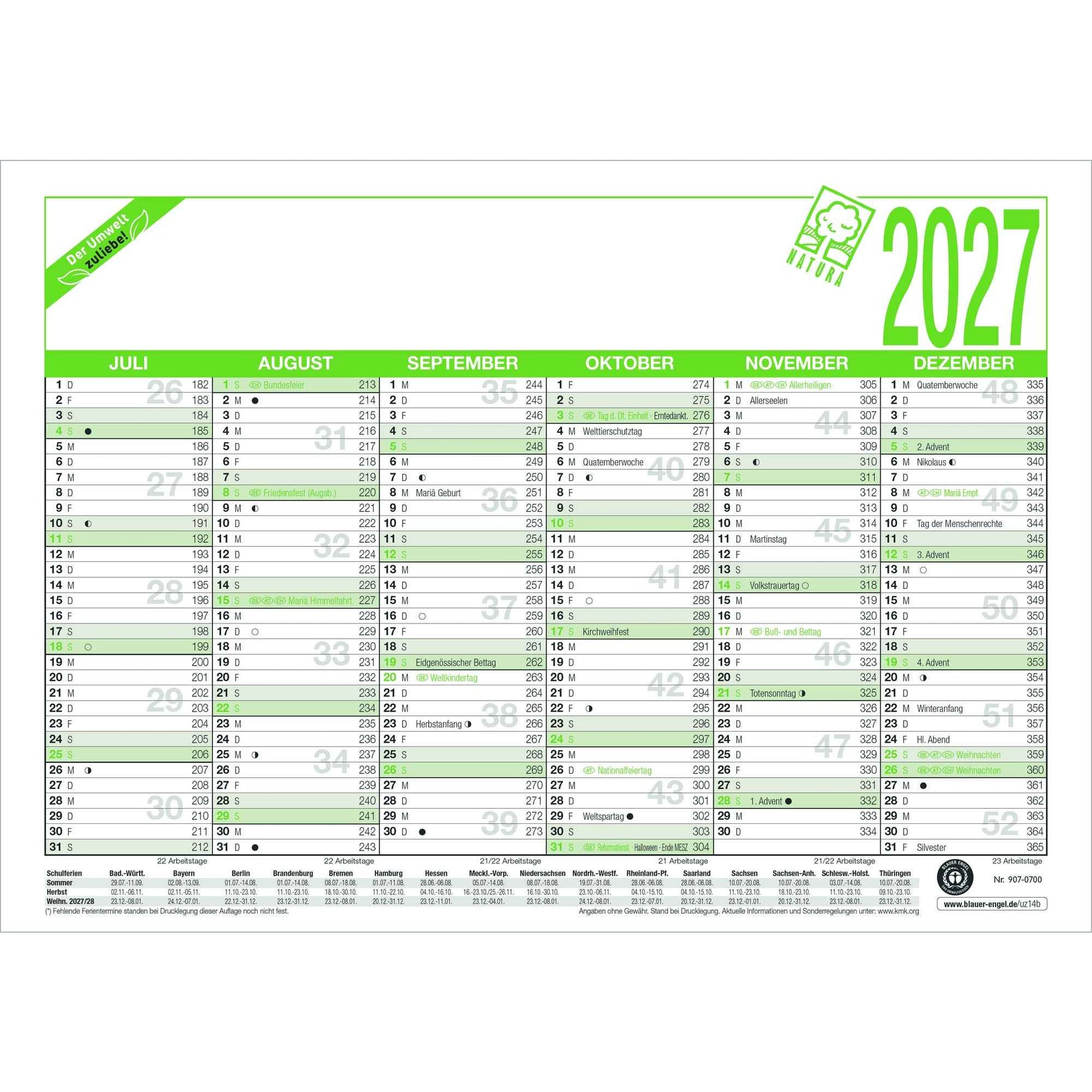 ZETTLER Tafelkalender Natura 2027