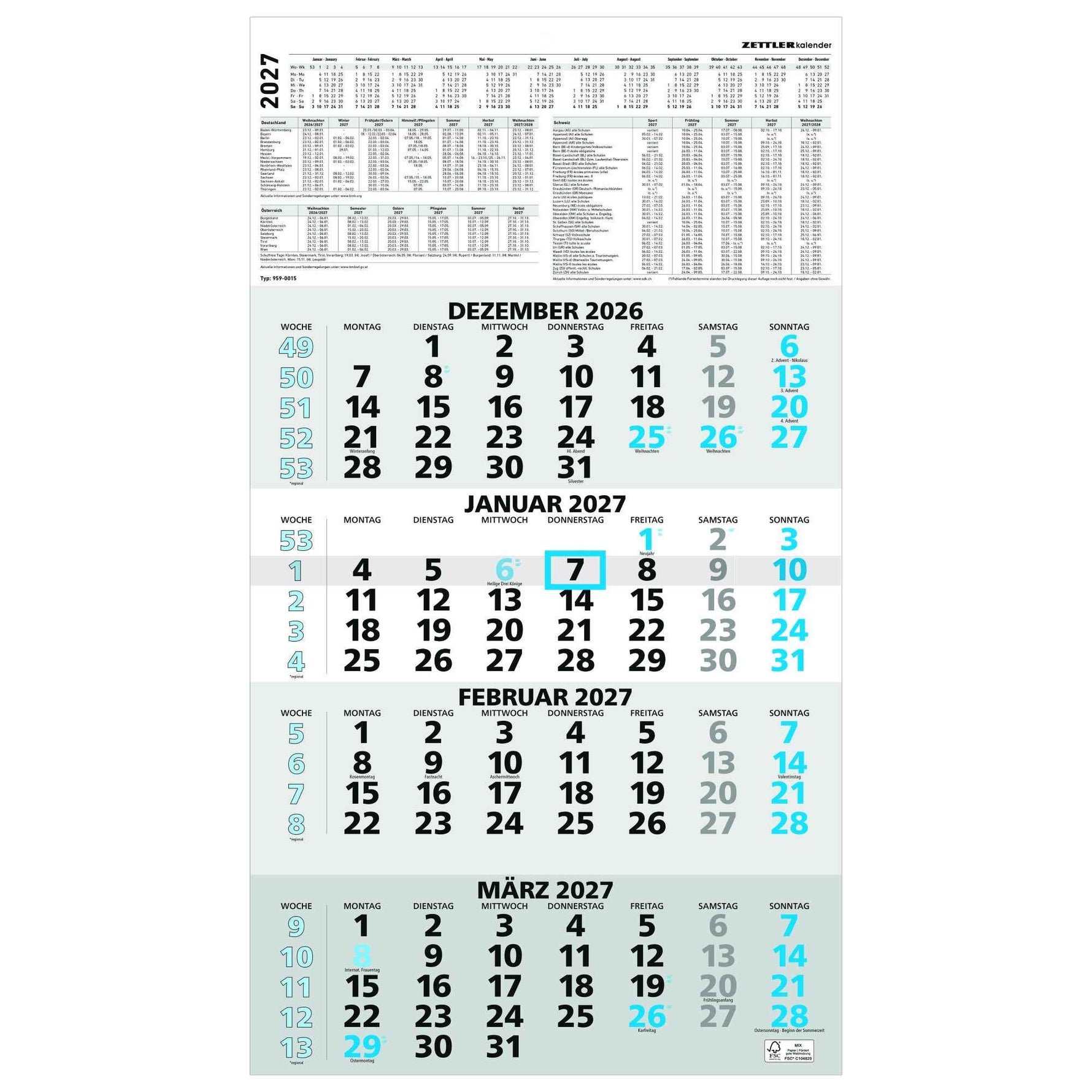 ZETTLER Wandkalender 2027