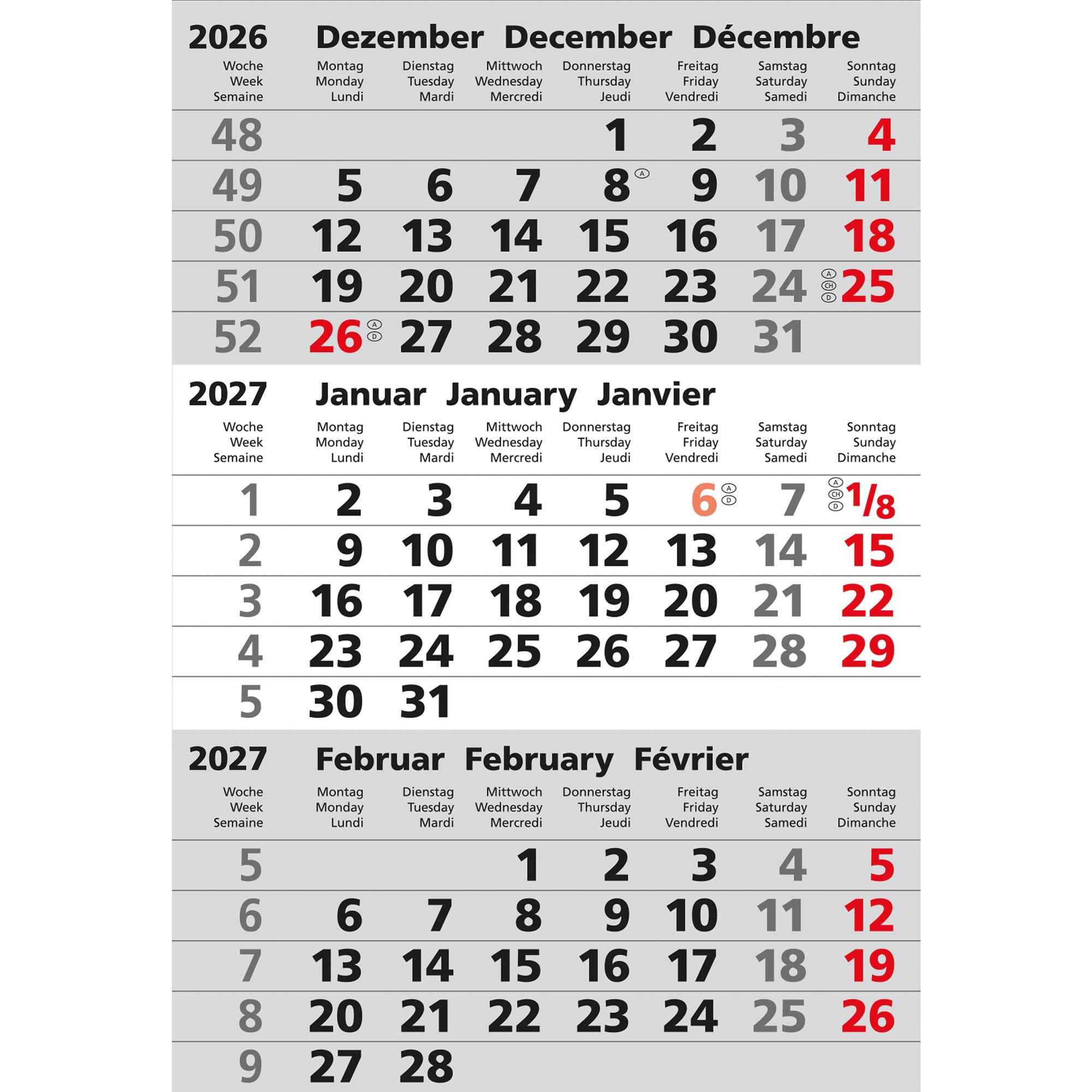 GÜSS® Ersatzeinlage Aufstellkalender 2027