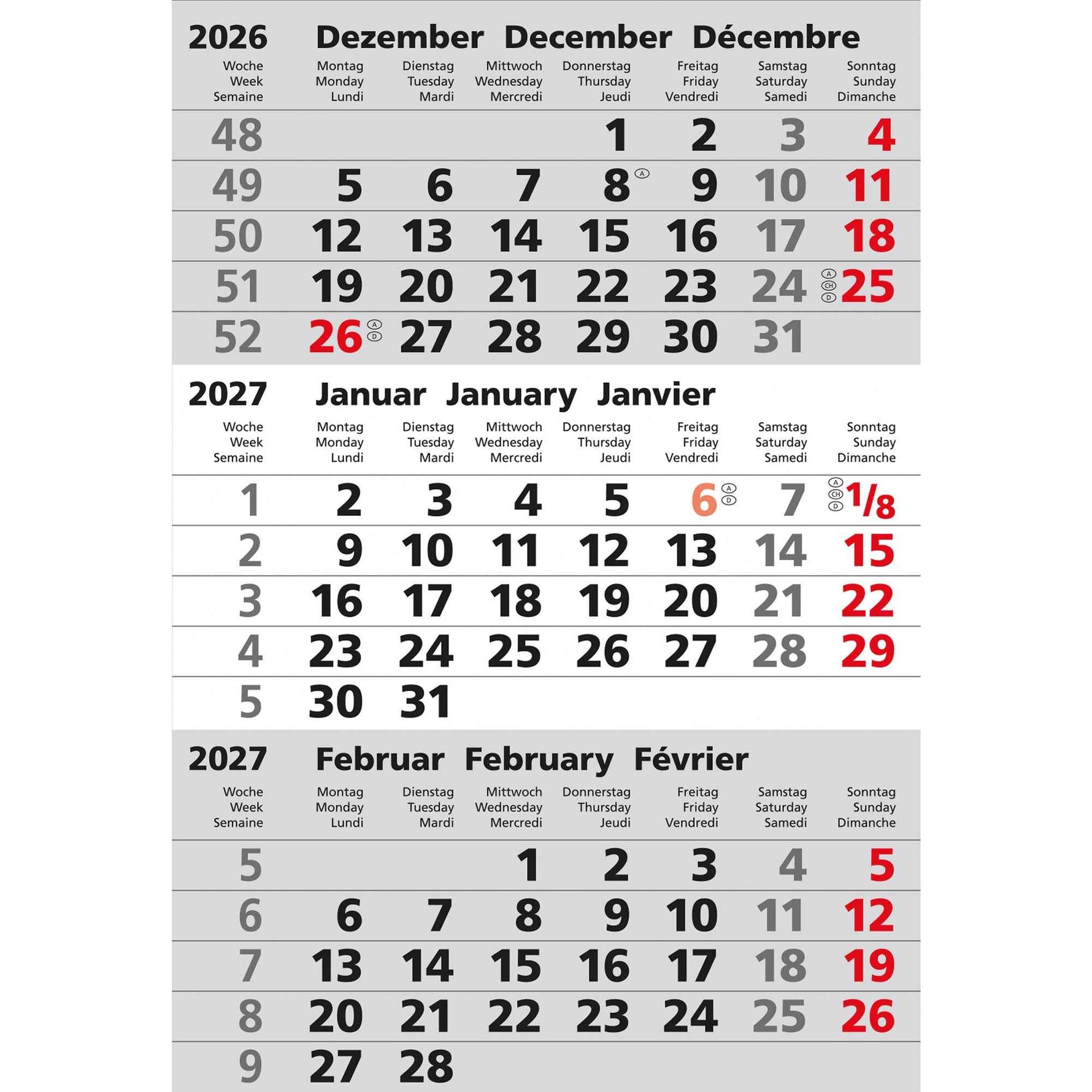 GÜSS® Ersatzeinlage Aufstellkalender 2027
