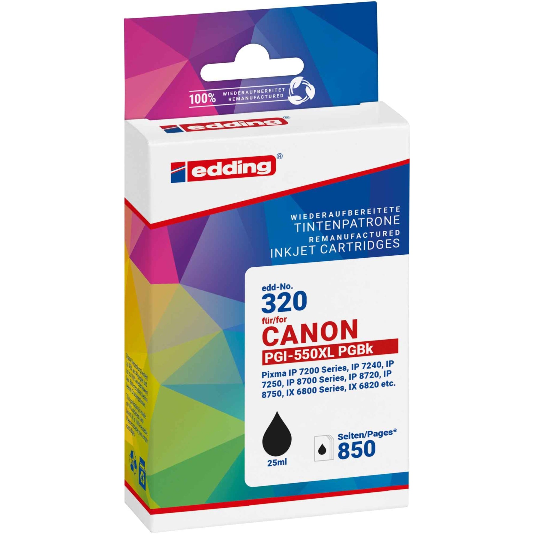 edding Tintenpatrone Kompatibel mit Canon PGI-550XL PGBK schwarz