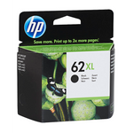 HP Tintenpatrone 62XL Schwarz, Original Hochleistungstinte für HP Drucker, zeigt die schwarze Tintenpatrone in der Verpackung