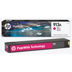 Original_HP Tintenpatrone 913A Magenta für Drucker, sichtbarer Tintenbehälter und HP-Logo, ideal für Farbdrucke.