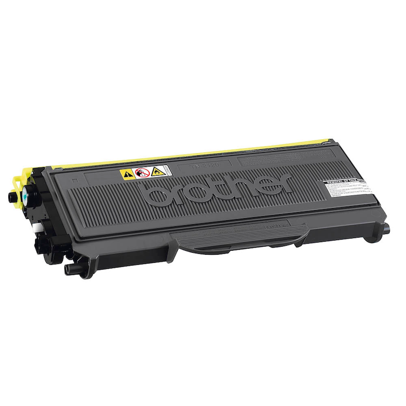 Schwarzer Brother Toner TN-2120 für Drucker, zeigt den Tonerkartuschen-Block mit Produktbeschreibung auf weißem Hintergrund.