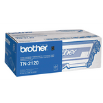 Schwarzer Brother Toner TN-2120 für Büro-Drucker, zeigt die Verpackung und den Toner in Nahaufnahme.