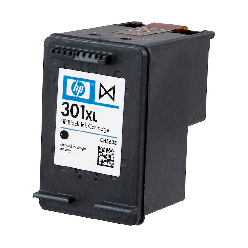Original HP Tintenpatrone 301XL Schwarz (CH563EE) für Drucker, sichtbar in der Verpackung