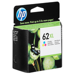 HP Tintenpatrone 62XL Farbe, original Hochleistungstinte für HP Drucker, zeigt die farbige Tintenpatrone im Zoom.