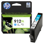 HP Tintenpatrone 912XL Cyan für Drucker, Original HP Tintenpatrone in Cyan, zeigt die Verpackung und Tintenpatrone.