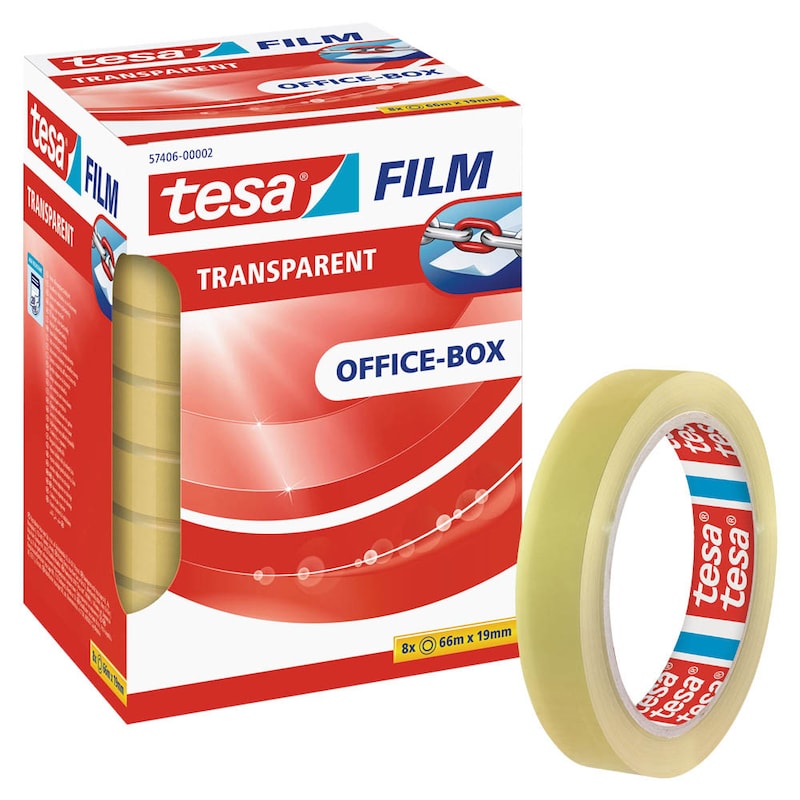 tesa® Klebefilm tesafilm® transparent Office-Box – für Profis (19 mm x 66 m) 8 Rollen – Produktbild 2