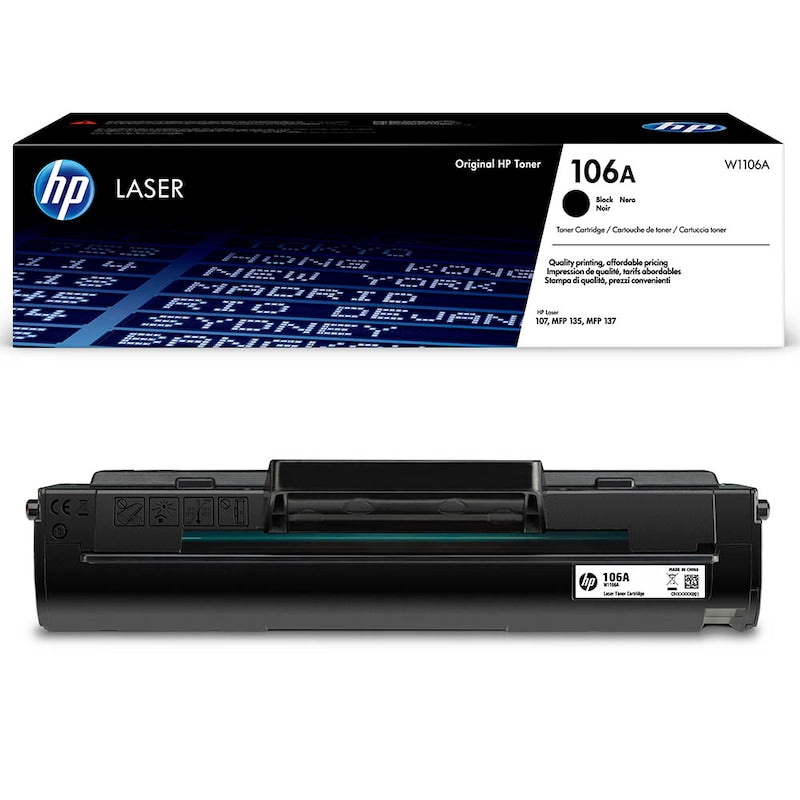 Schwarzer HP Toner 106A (W1106A) für HP Drucker, original, hochwertig und ideal für klare Dokumente.