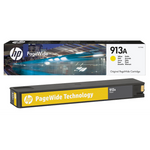 HP Tintenpatrone 913A Gelb für Drucker, Original-HP Tintenpatrone mit gelber Tintenfarbe, auf einem weißen Hintergrund.