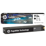 HP Tintenpatrone 913A Schwarz, Original, für HP Drucker, zeigt die schwarze Tintenpatrone im Karton