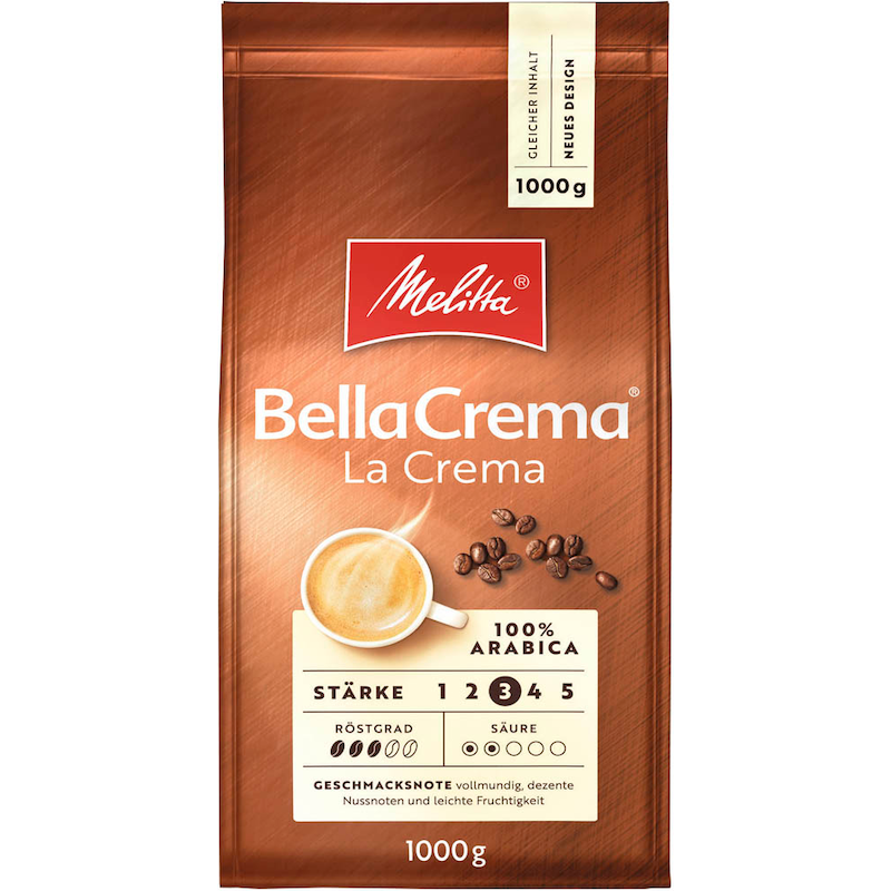 Melitta BellaCrema LaCrema – 1000g Ganze Bohnen (100% Arabica) - Wiepa Bürofachpartner