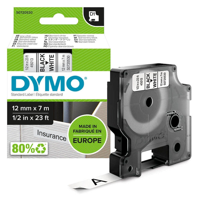 DYMO® Schriftbandkassette D1 - 12 mm x 7 m (B x L) Bandfarbe weiß - Wiepa Bürofachpartner