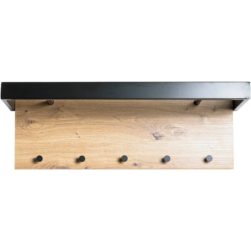Moderne Wandgarderobe aus Eiche und Schwarz von HAKU, stilvoll an der Wand mit Haken für Jacken und Accessoires.
