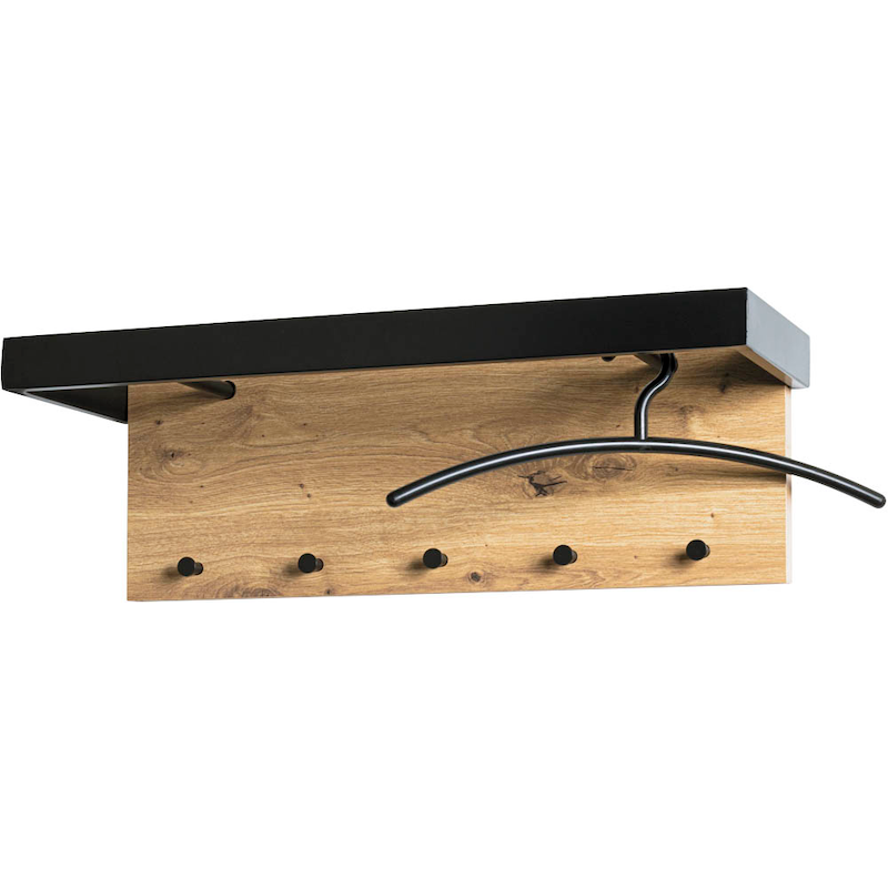 Stilvolle Wandgarderobe aus Eiche und Schwarz von HAKU mit Haken und Ablage für die Wohnung.