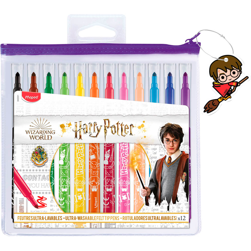 Maped Harry Potter Filzstifte, 12 Farben, auswaschbar, 2,8 mm Spitze, bunte Marker für Kinder und kreative Projekte