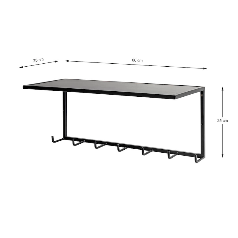Schwarz Metall-Wandgarderobe von HAKU, klassische Möbel, mit Haken zur Aufbewahrung an der Wand.