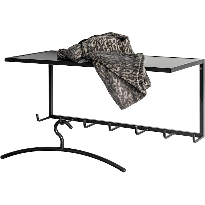 Schwarze Metall-Wandgarderobe im klassischen Design mit HAKU-Marke, ideal für Flur oder Eingangsbereich, zeigt mehrere Haken.