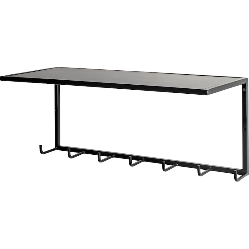 Schwarze Metall-Wandgarderobe von HAKU mit Haken und Ablagefläche, moderne und elegante Möbeldekoration für den Flur