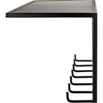 Schwarze Metall-Wandgarderobe mit Haken, klassische Möbel-Garderobe von HAKU, an der Wand montiert.