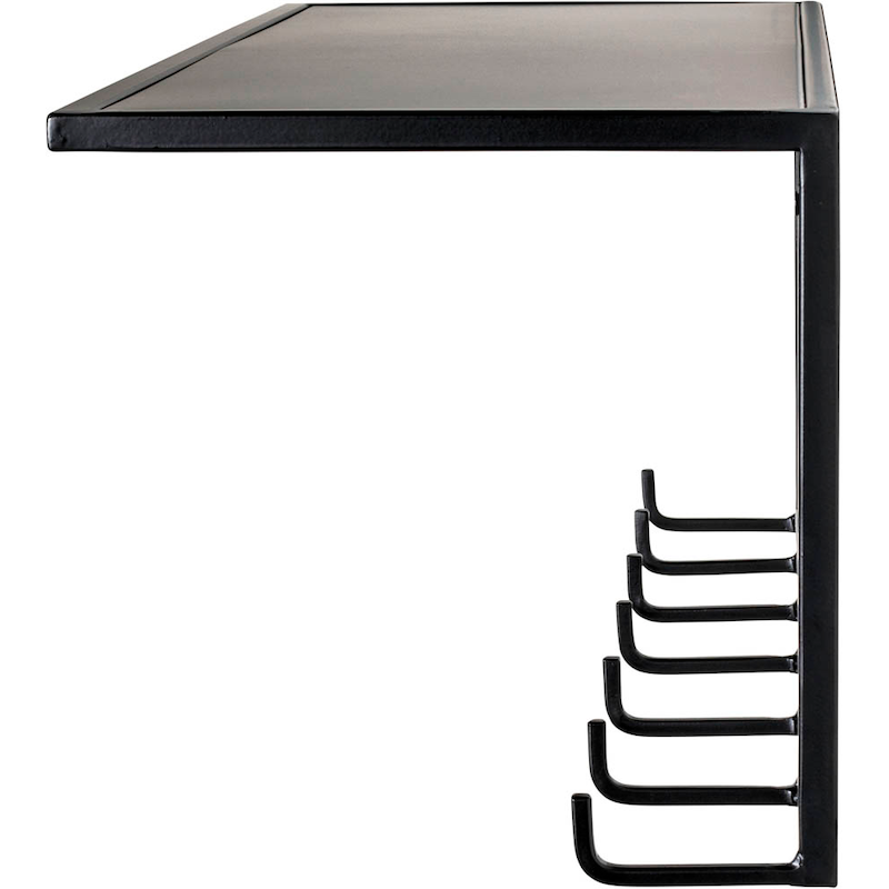 Schwarze Metall-Wandgarderobe mit Haken, klassische Möbel-Garderobe von HAKU, an der Wand montiert.