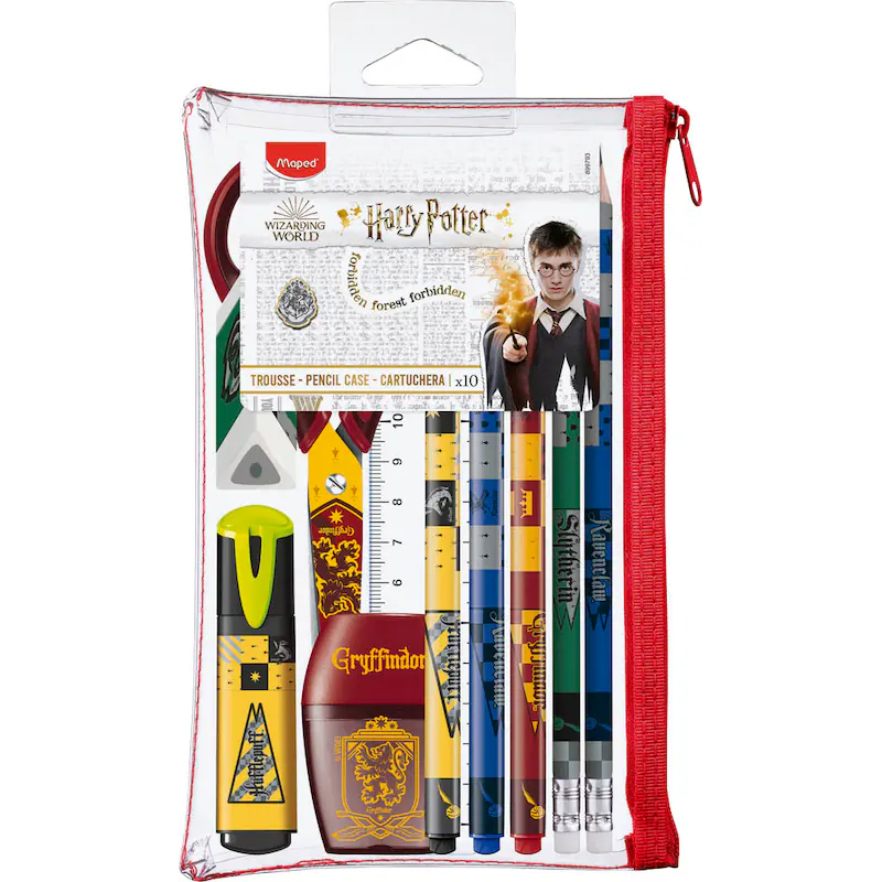 Maped Harry Potter Schreibset, 11-teiliges Schulset im Federmäppchen mit Stiften, Radiergummi und Lineal, für Schule und Freizeit