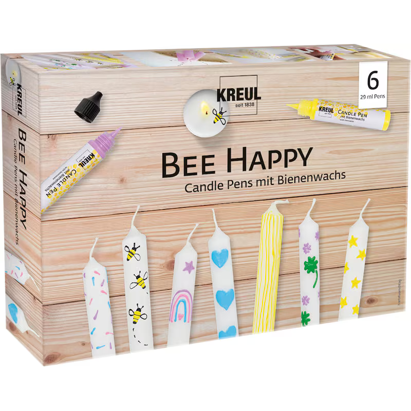 KREUL Bee Happy Kerzenstifte Kreativset zum Bemalen von Kerzen, verschiedene bunte Stifte für kreative Kerzenkunst